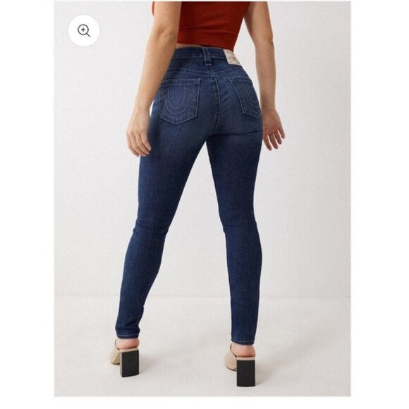 True Religion HALLE HR SN BUTTON FRONT Size 28 In Dark Wash Exposed Button NWT - Picture 3 of 16